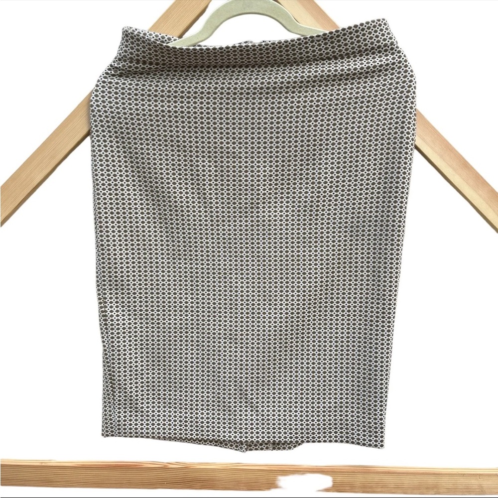 ANN TAYLOR Midi Pencil Skirt Brown White Size 4 Middi Zip Lined Stretchy Knit